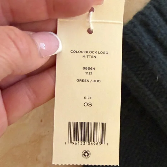 Tory Burch Dark Teal Knit Wool Mittens with Logo Patch - Picture 2 of 2